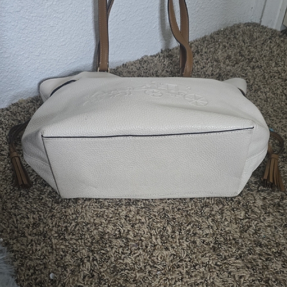 Coach Andy Cream & Brown Embroidery Pebbled Leather Tote (METAL HANGTAG)(EUC)🤎✨ - Picture 9 of 13